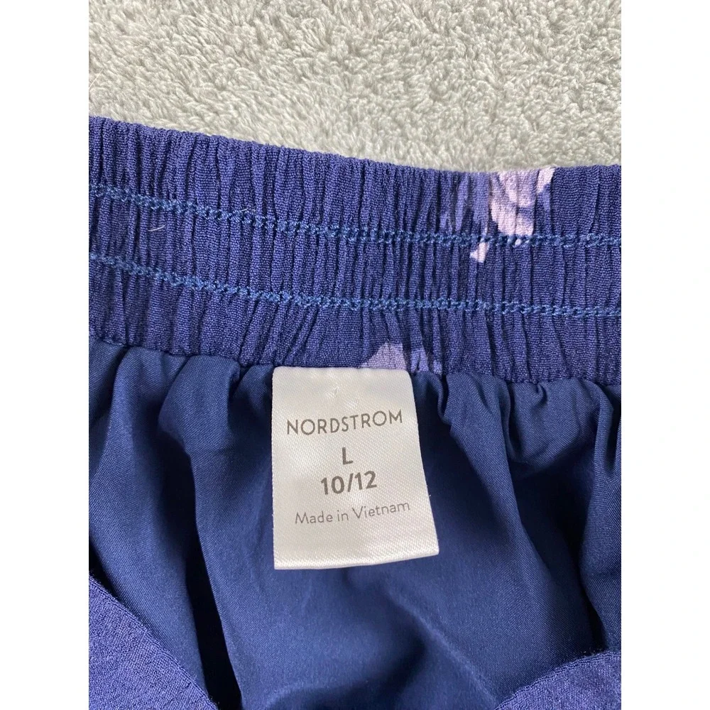 Nordstrom Girls Navy Blue Lavender Floral Mini Skirt Size L 10/12‎ Elastic Back